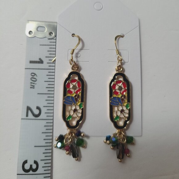 Earrings - Vintage-Inspired Floral Drop Earrings with Multicolor Beads - Picture 6 of 6